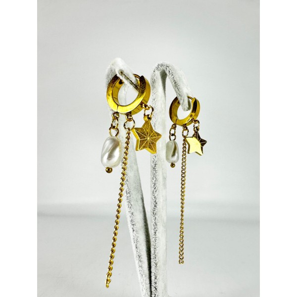 Gold Yıldız Detaylı Sallantılı Küpe